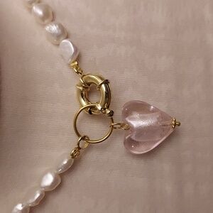 Pearl Necklace with Pink Heart Pendant